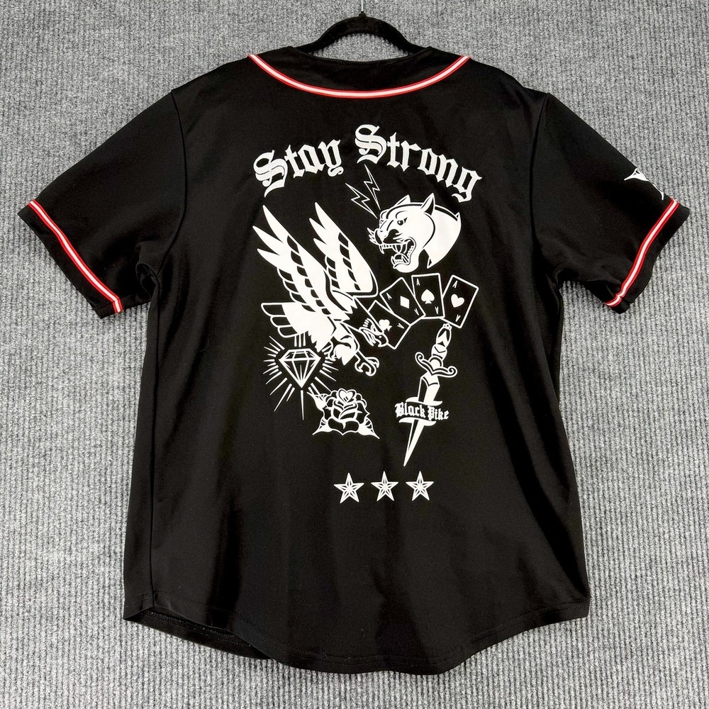 Black Pike men's tattoo graphic‎ baseball jersey 2XL stay strong button shirt